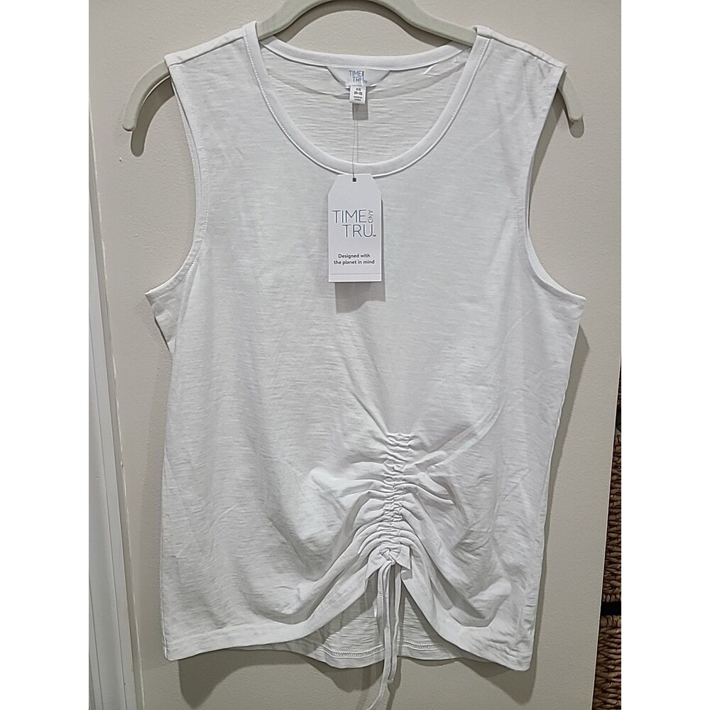 NWT Time and Tru Women's White Sleeveless Front Cinch Ruche Tank Top Size XS (S)